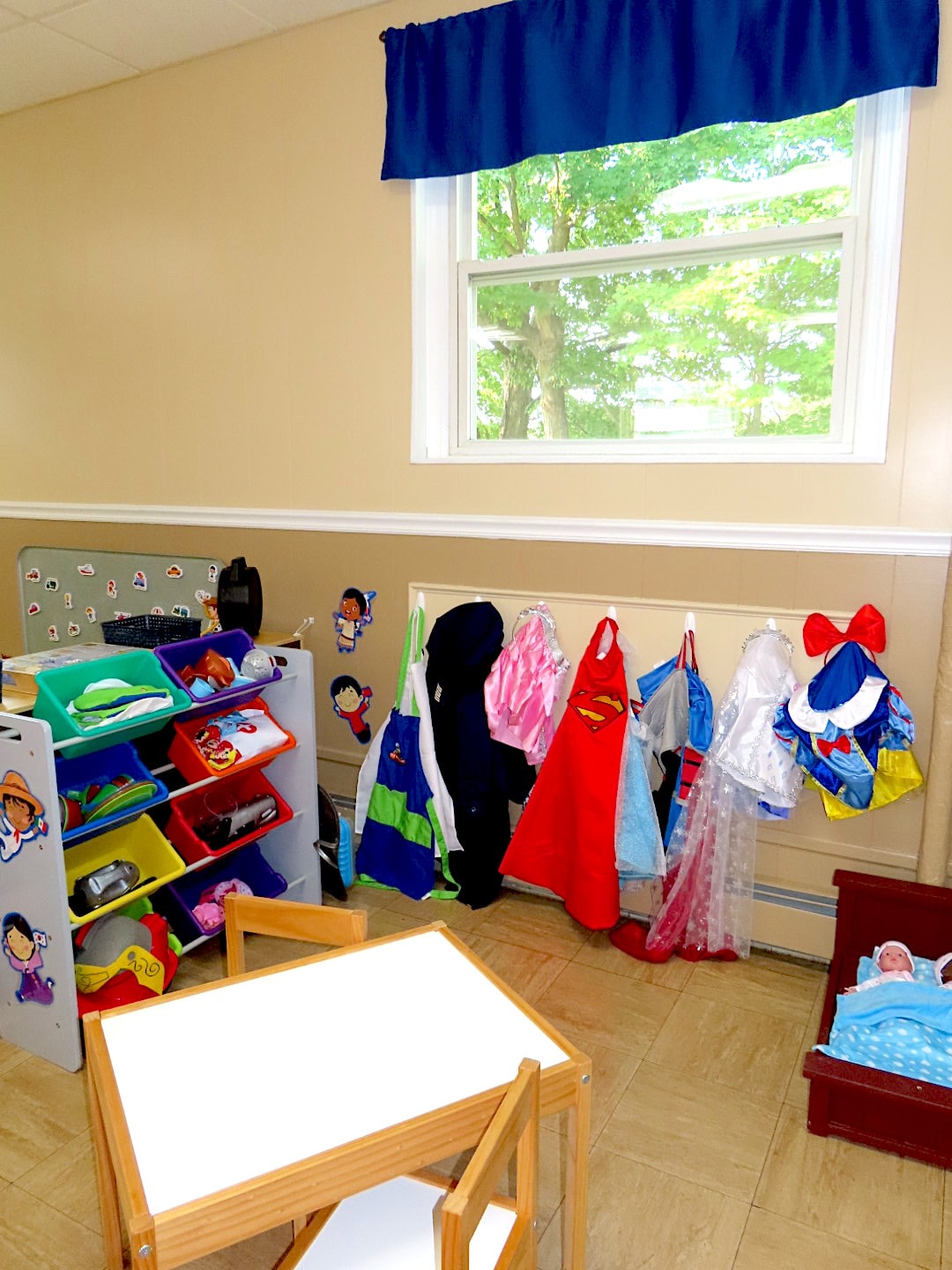 Classroom with costume rack display