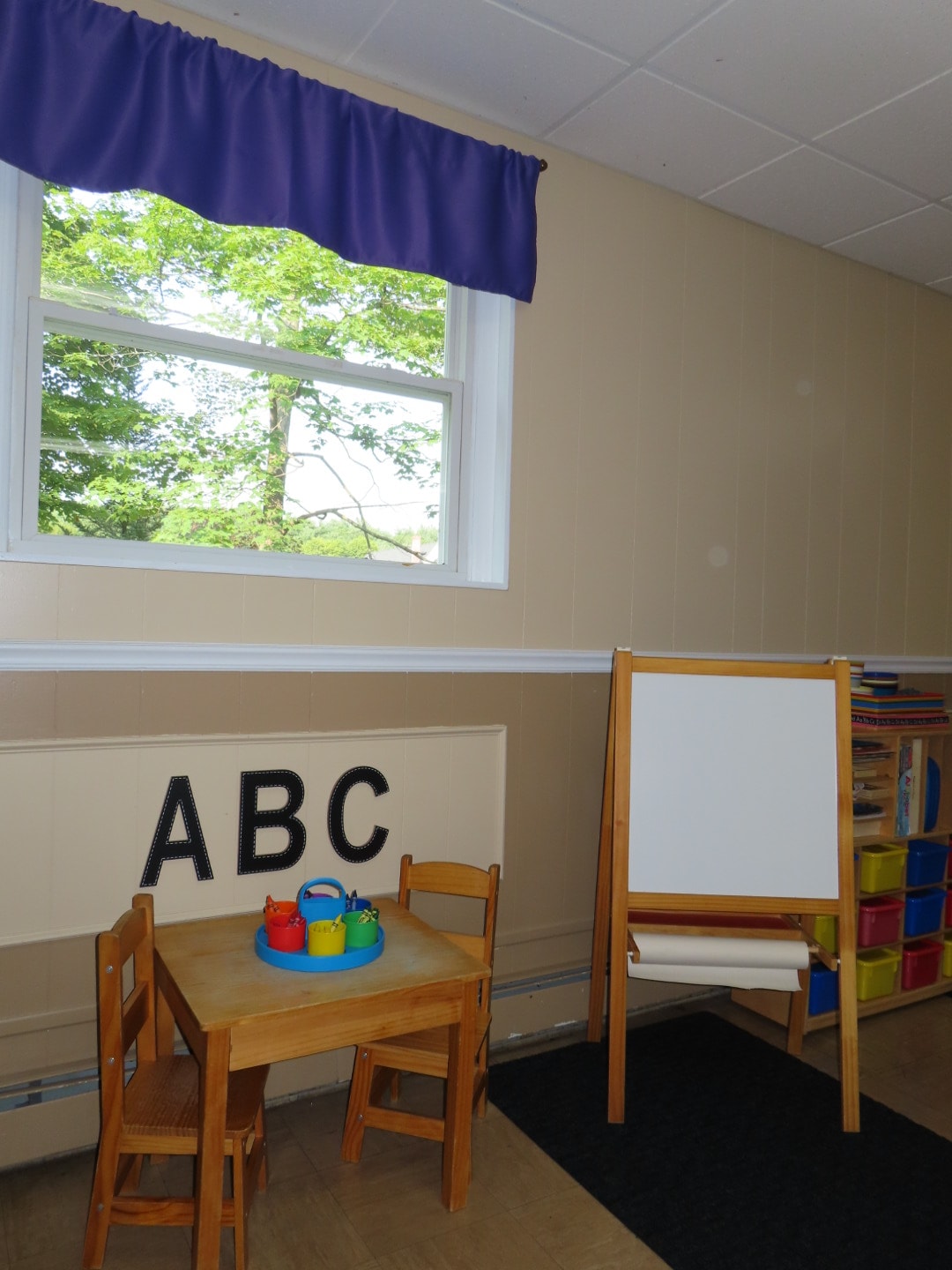 Classroom learning space with ABC poster