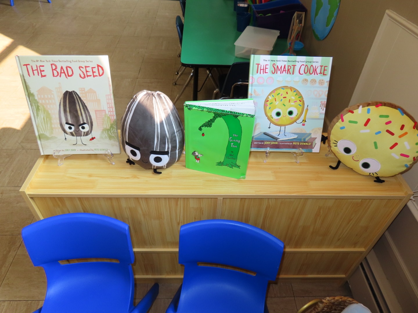 Children's book display with character props