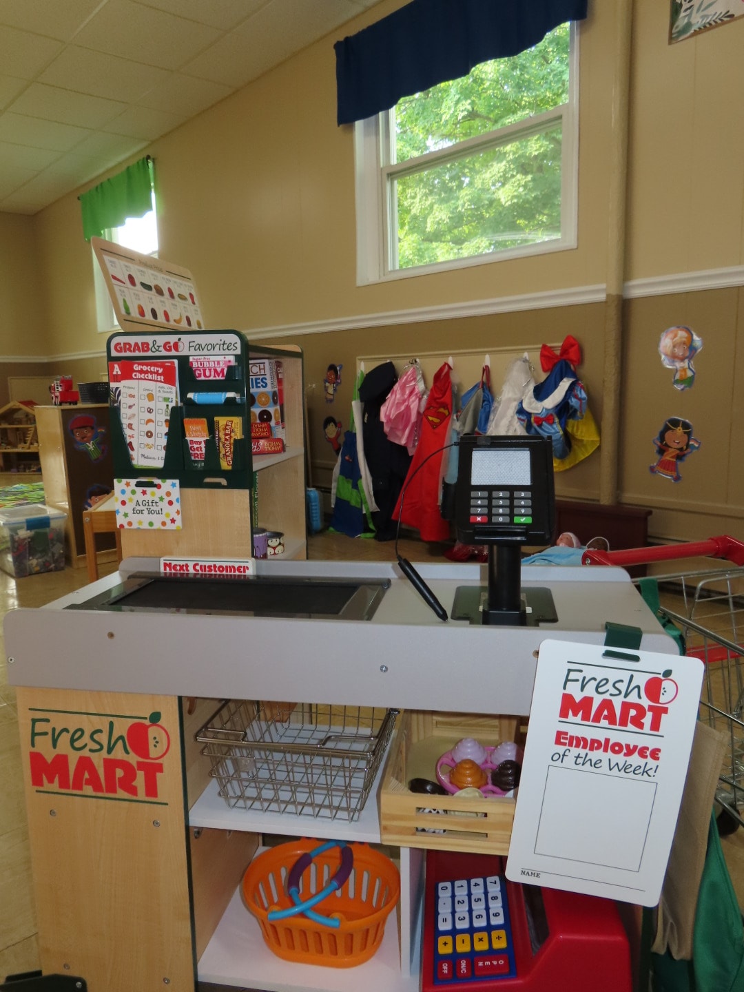 Pretend play grocery store setup