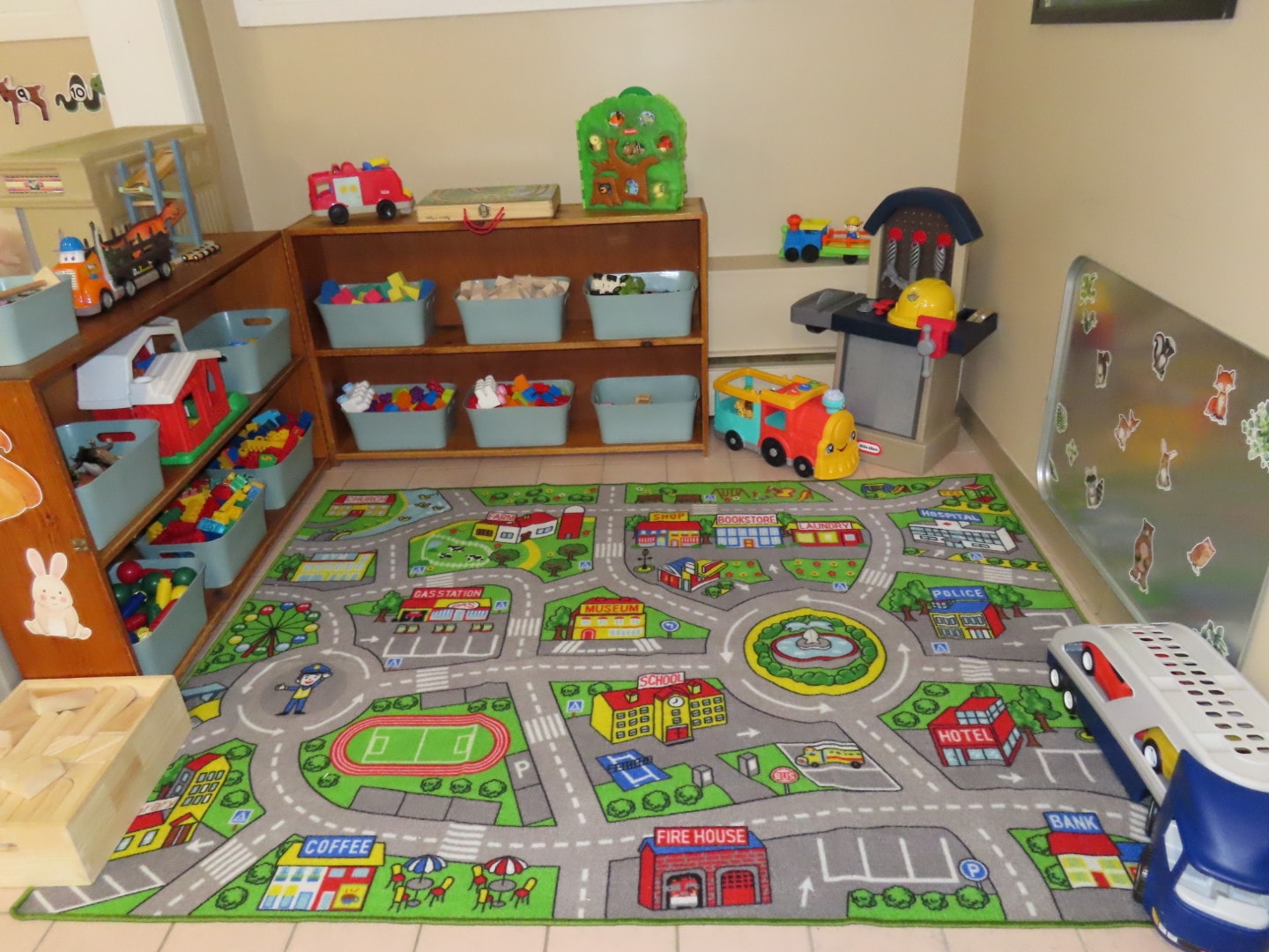 Colorful playroom with city mat