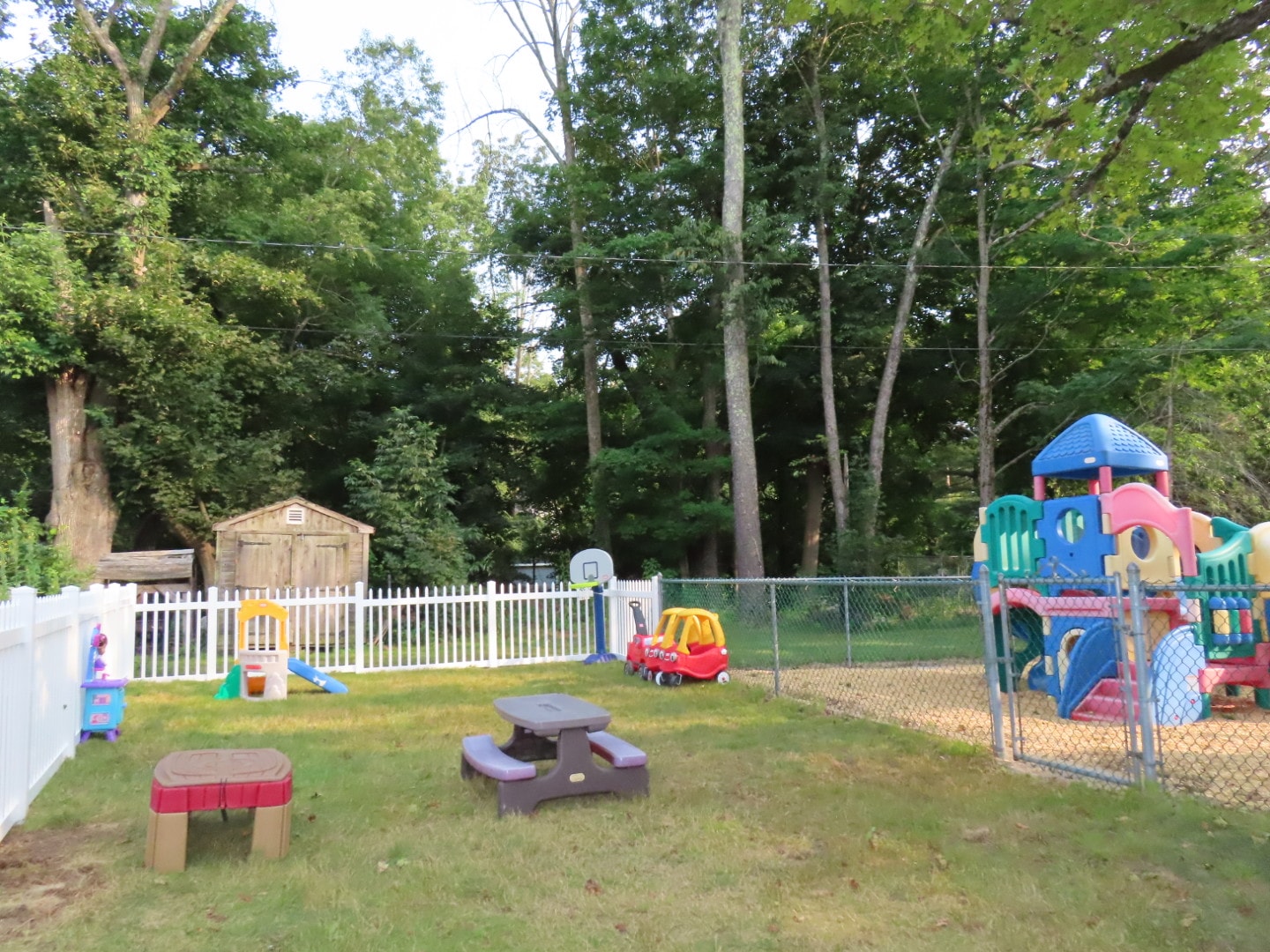 Backyard playground with play structures