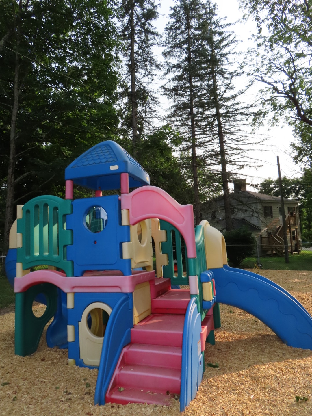 Colorful playground structure with slide